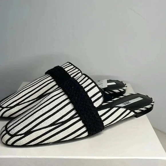 Zara Black & White Stripped Mules - Picture 2 of 9
